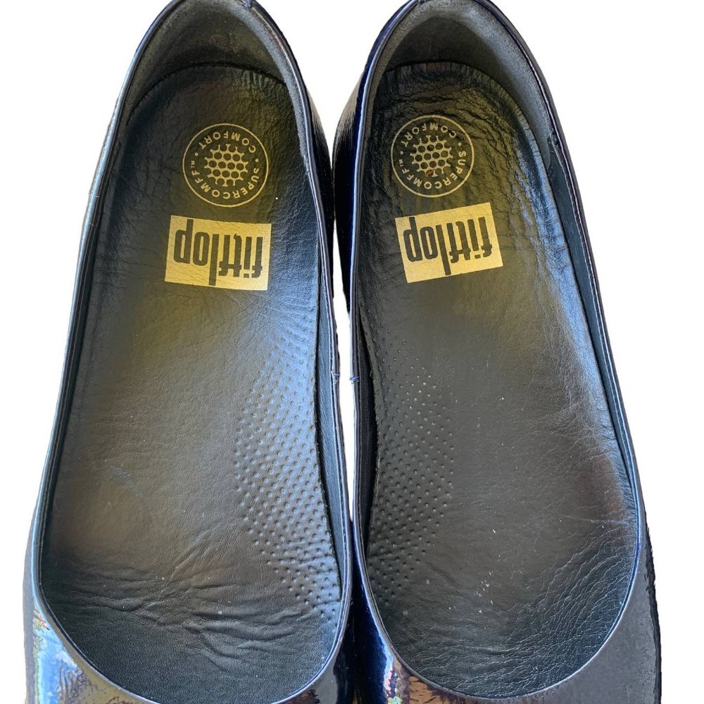 Fitflop Superballerina Navy Patent Leather Slip On Comfort Shoes Womens 7 - Picture 3 of 8